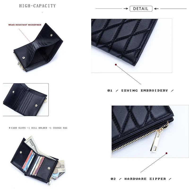 Women Genuine Leather Wallet High Quality Sheepskin Small Bifold Zipper Pocket Wallet Card Case Purse with Zipper Short Wallet 250207