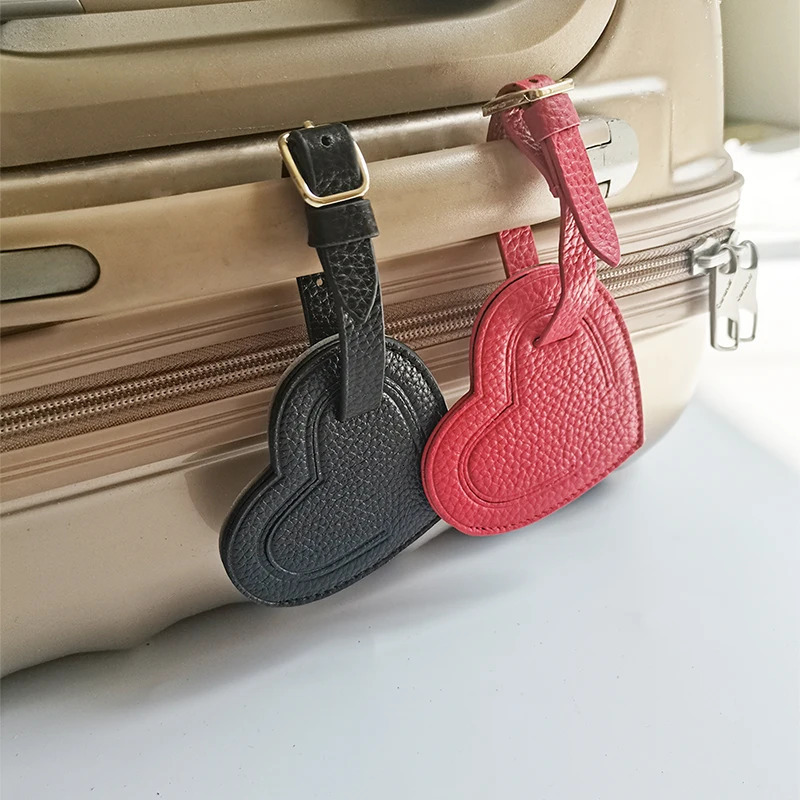 Travel Custom Initials Luggage Tag Genuine Leather Heart Fashion Suitcase Label Business Trip Address Name Card Holder 250207