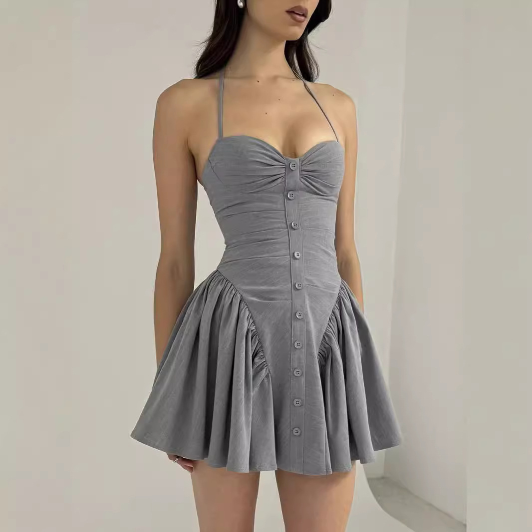 H205 New short skirt women's summer high-end sexy hot girl halter neck dress short skirt women
