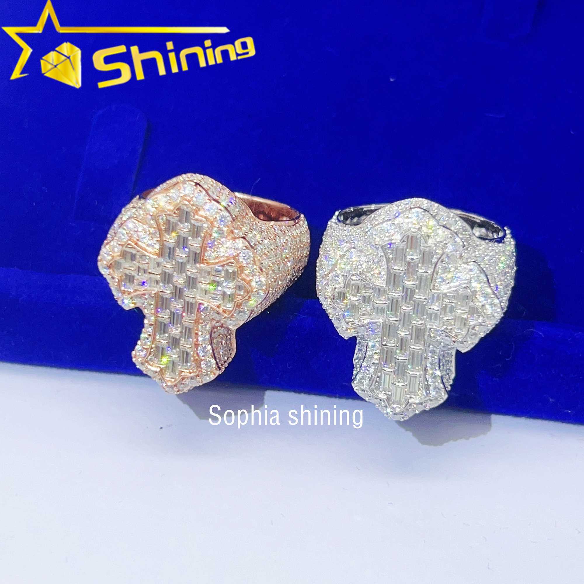 Ready to Ship Sterling Silver S925 Fine Jewelry Cross Design Hip Hop Ring Iced Out VVS Moissanite Diamond Men Ring