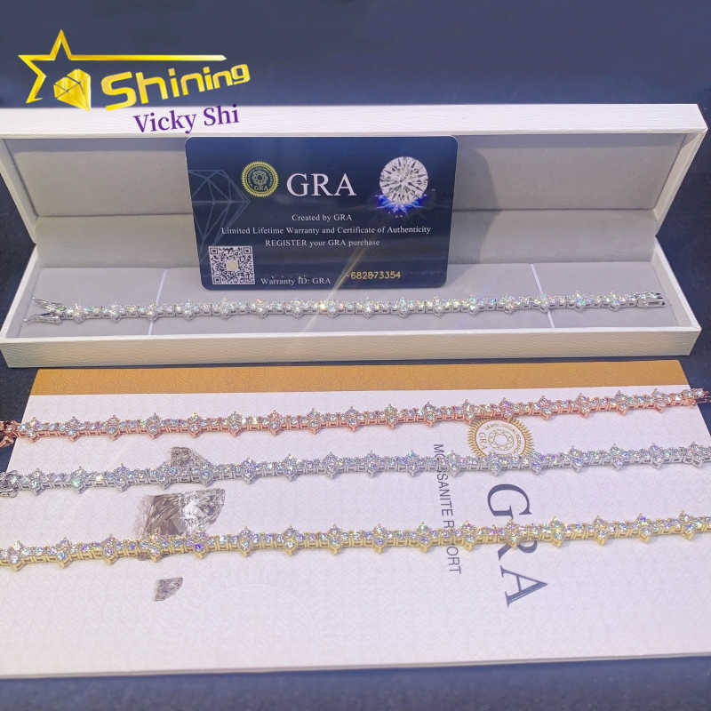 Shining Jewelry Pass Diamond Tester S925 Silver 3mm VVS Moissanite Tennis Bracelet Cross Design Diamond Tennis Chain