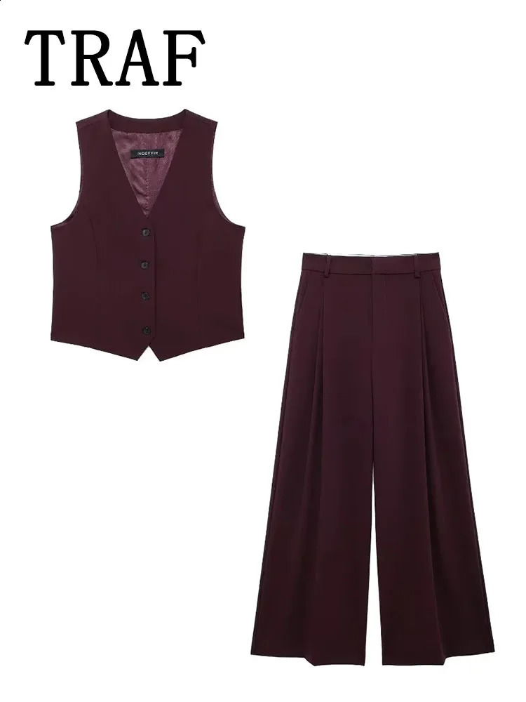 TRAF Double Pleated Pants Sets Women 2 Pieces Fashion Slim Fit vest Womens Suit Two Piece Set Women Outfit 250210