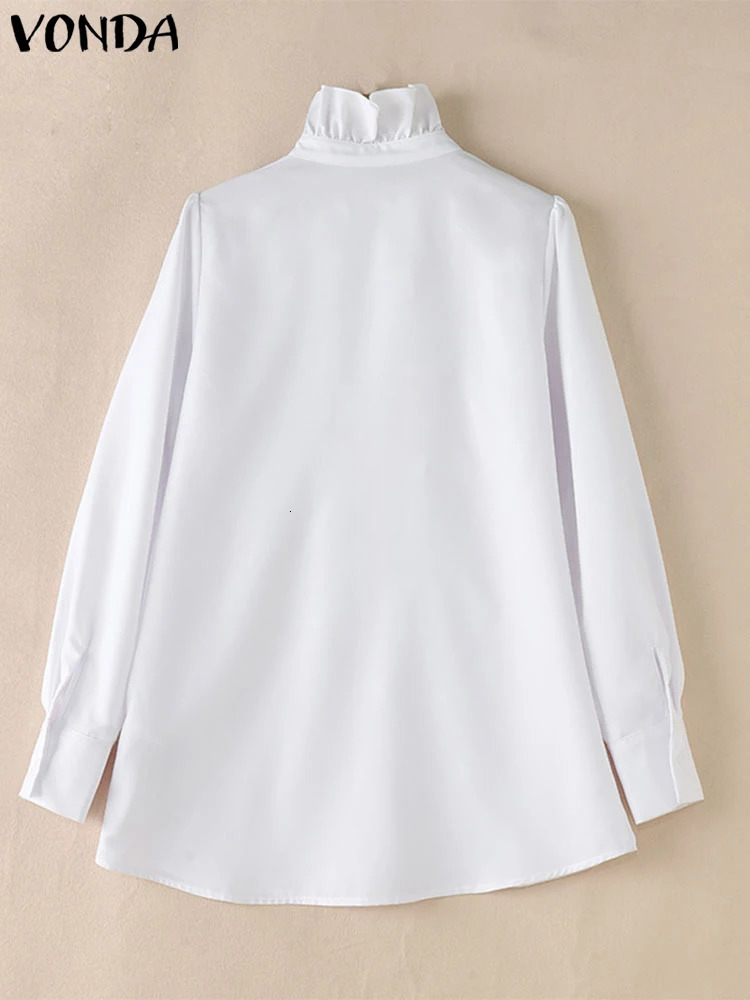 Plus Size VONDA Elegant Shirts Women Casual Long Sleeve Solid Tops Autumn Ruffle Stand Neck Tunic Button Front Vintage Blouses 250210