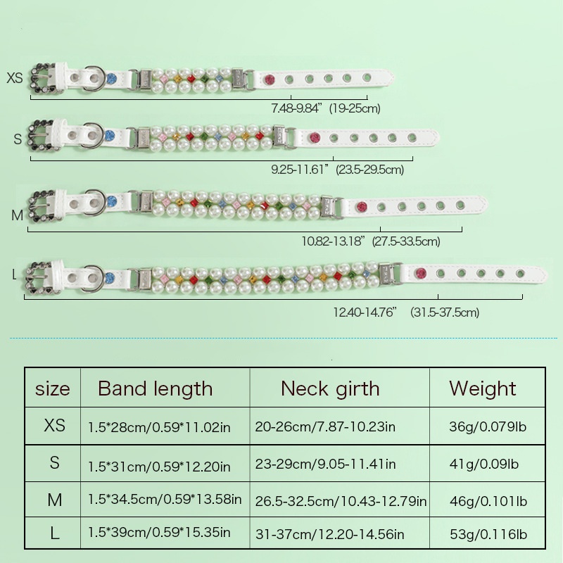 Fashion Pearl Dog Collar with Colorful Zircon Decoration,Collar Leash Set for Cat Dog, Cat Princess Neck Decoration, Adjustable Pet Collar for Small M