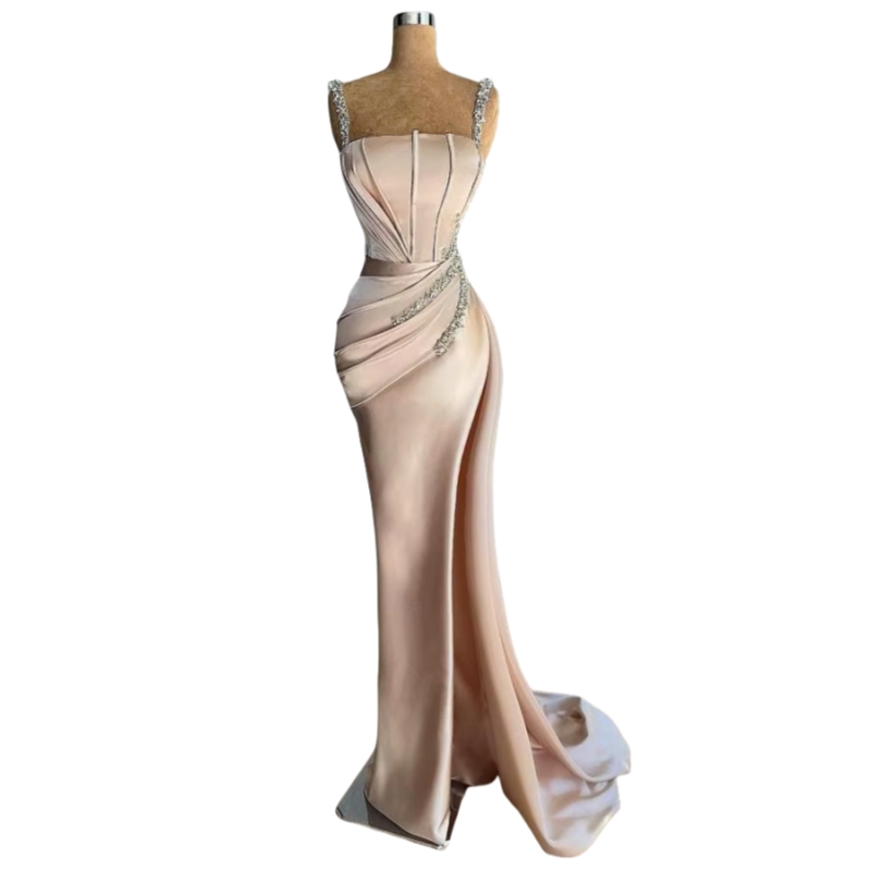 Side Split Spaghetti Mermaid Prom Dresses Crystals Beaded Corset Champagne Evening Gowns Sleeveless Long Chic Pageant Party Dress 2025