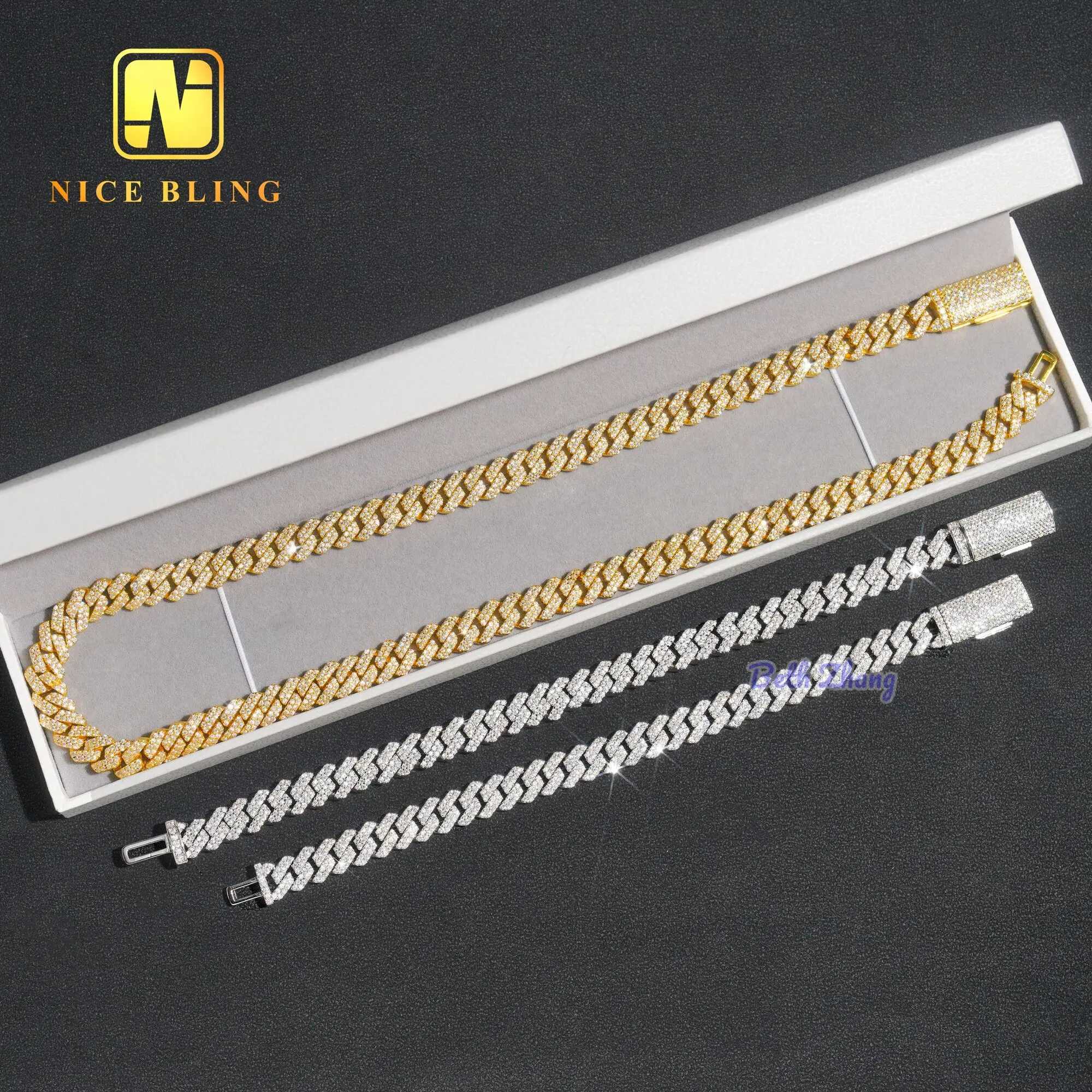 18k Gold Plated Fashion Hip Hop Moissanite Diamond Cuban Chains Necklace Men Women 8mm Sterling Silver Cuban Link Chain
