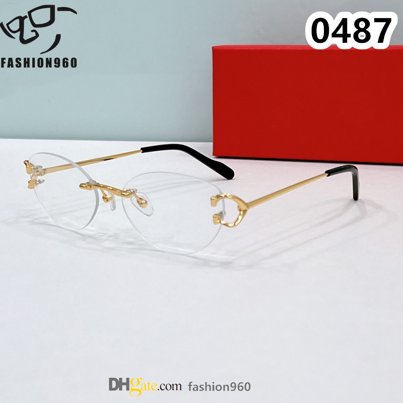 Leopard Head Reading Glasses optical Frame Rimless glasses for Women Men polygons diamond cut Edge Golden Designer Retro Shade oculos eyeglasses Metal buffs 0487