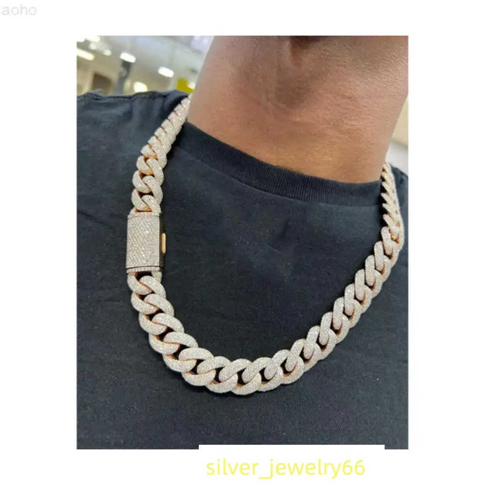 Arrival 17mm Miami Cuban Link Chain Vvs Moissanite Diamond Stubbed 925 Sterling Silver Hip Hop Jewellery