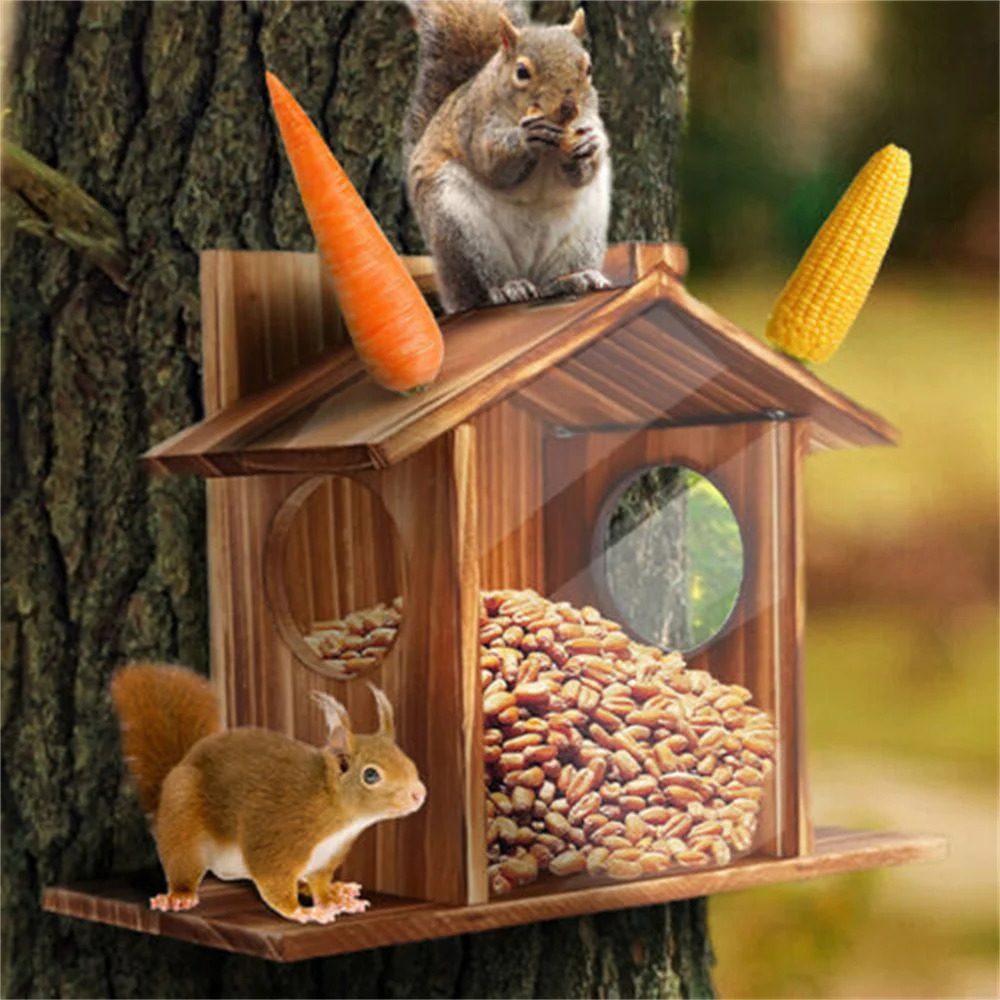 Garden Tree Squirrel Feeder Wood House Picnic Table Food Feeding Station Box 250206