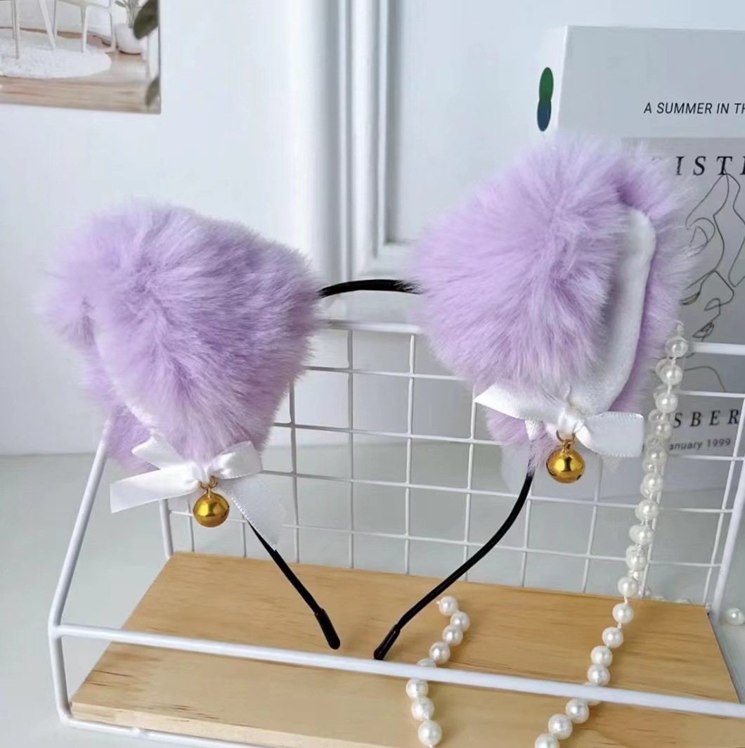Cute Plush Cat Ear Hair Accessory with Bell and Bow for Photoshoots