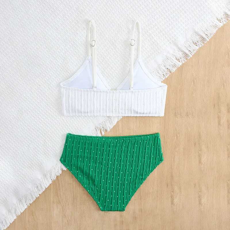 Ring Link Bikinis 2025 Girls Swimsuit High Waist Kids Swimwear Female Children Bathers Bathing Swimming Swim Suit BeachwearXJ250214