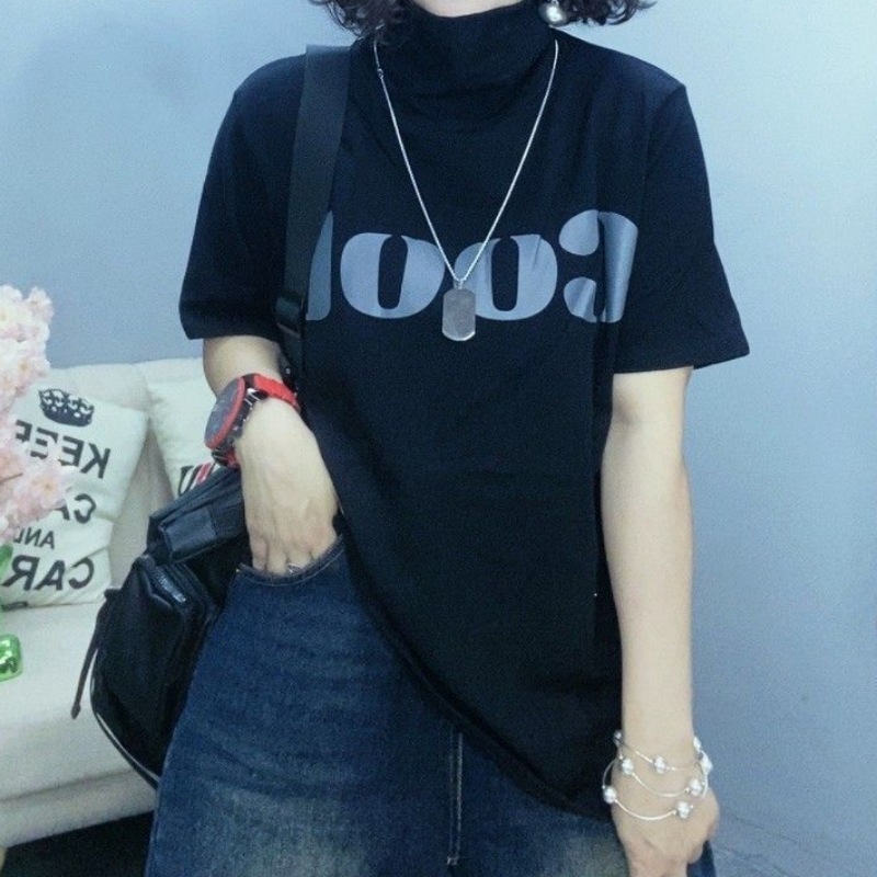 Designer Fashion Trend 2025 Autumn/winter Cotton Loose Versatile Top With Letter Design Sense Half Sleeve Bottom Shirt Women's Wear