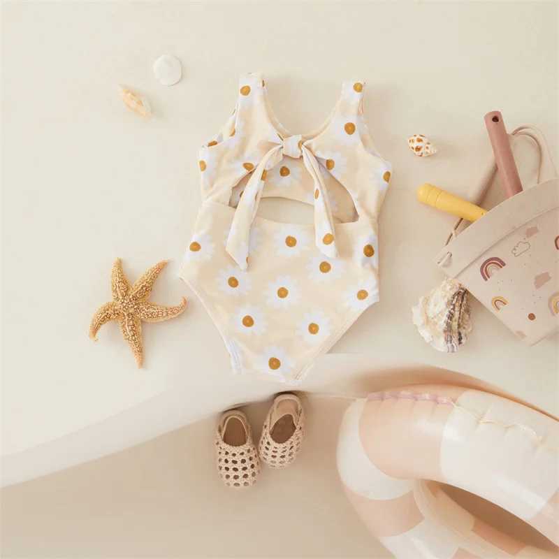 Tregren Baby Girl Swimwear Summer Floral Print Knot Cutout Sleeveless Swimsuit Toddler Bathing Suits Beachwear Infant MonokiniXJ250214
