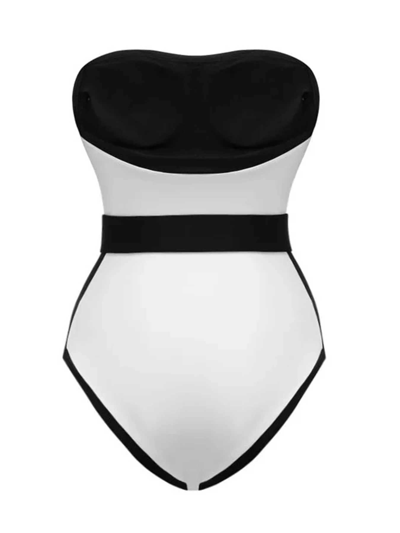 2024 new black and white contrasting one-piece womens swimsuit shoulder swimsuit womens swimsuit Monokini swimsuitW250214
