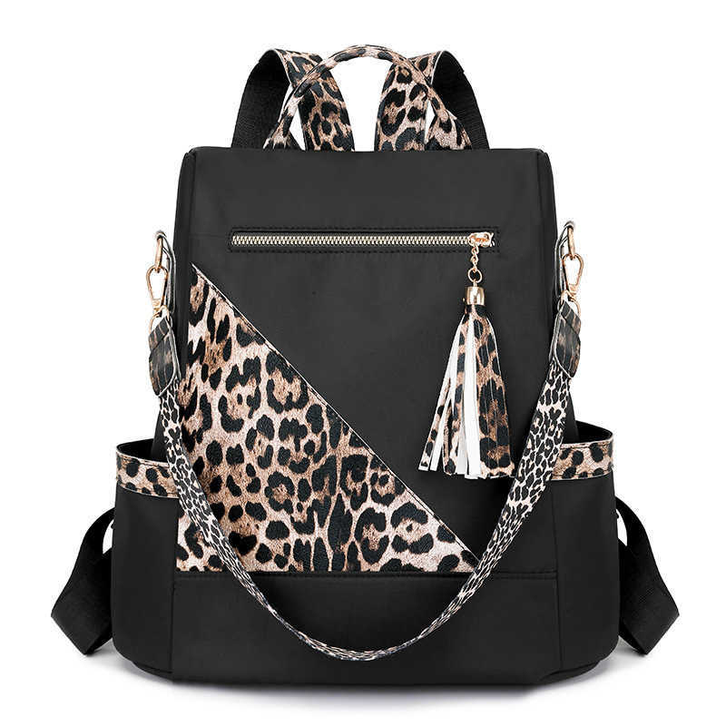 Spring New Womens Trendy Leopard Print Backpack Versatile Leisure Large Capacity Backpack Lightweight Backpack