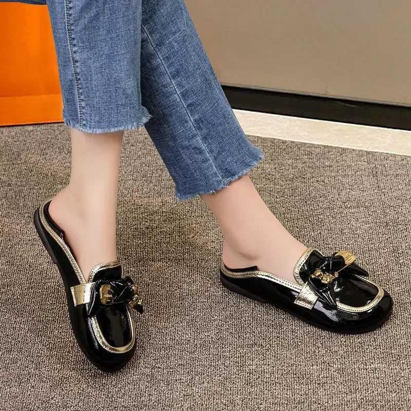 Round Toe Luxury Leather Casual White Wens Shoes Flat Flats Ladies Footwear Low Heel Elegant Proti High Quality Young Y250214
