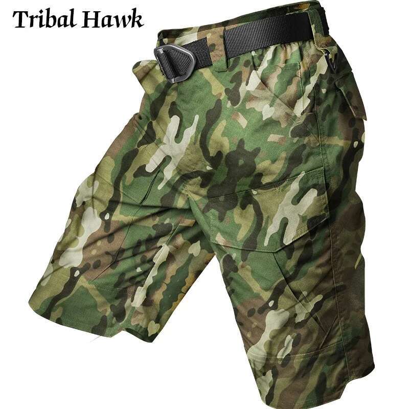 Summer Tactical Cargo Men Camouflage Waterproof Pants Airsoft Multi Pocket Cotton Shorts