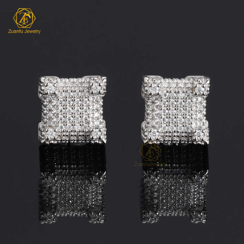 Classic Design Hip Hop Iced Out 925 Sterling Silver Screw Back GRA Certificated VVS Diamond Moissanite Stud Earring