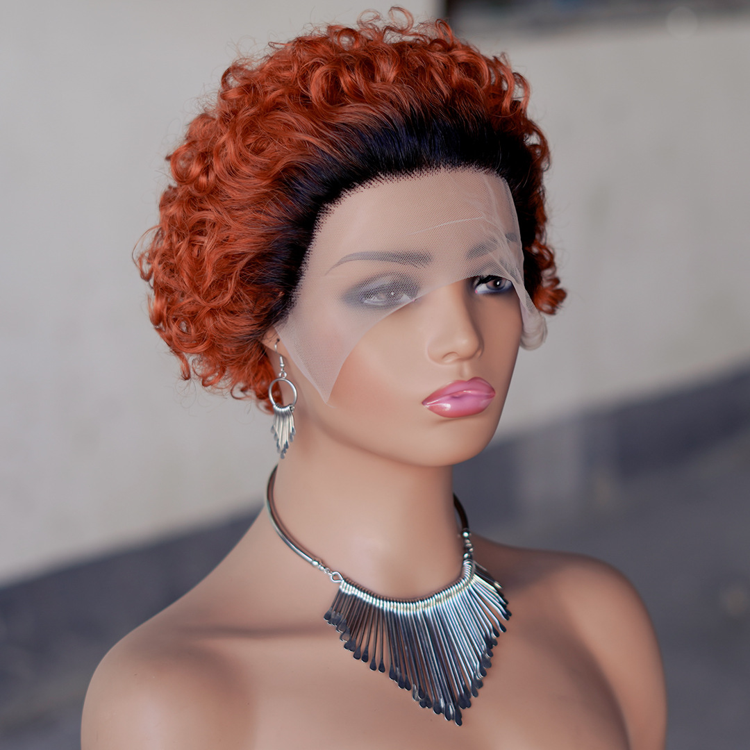 Pixie Wig Afro Curly 1B# 1B/27# 1B/30# 100% Human Hair 13X1 Lace Wig 613# 1B 99J Ombre Color