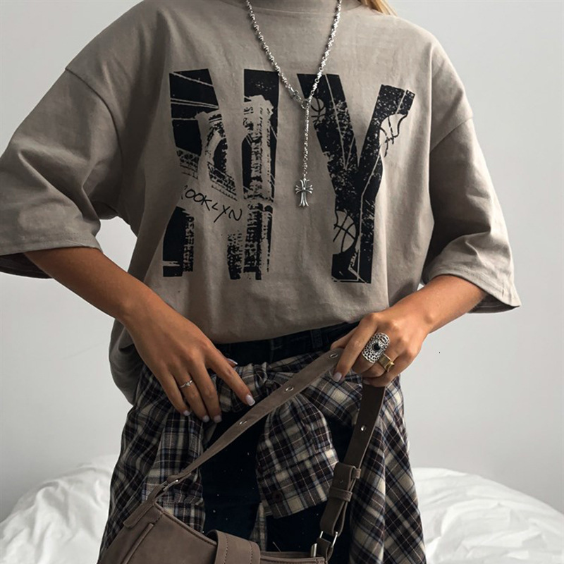 Designer Trendy Letter Printed Top 2025 Spring New Fashion Brand Versatile Round Neck Off Shoulder Sleeve Women's Short Sleeve T-shirt