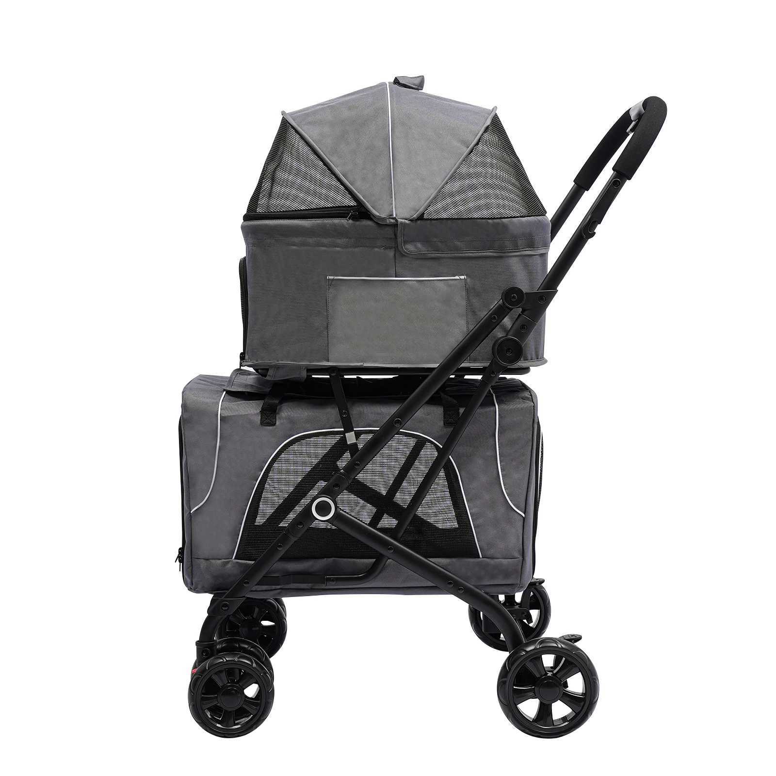 Others Dog Carrier Foldable Cat Dog Stroller Double Detachable Carrier Easy Assembly Pet Travel Carrier W/Shock Absorption Folding Lock Switch H250213