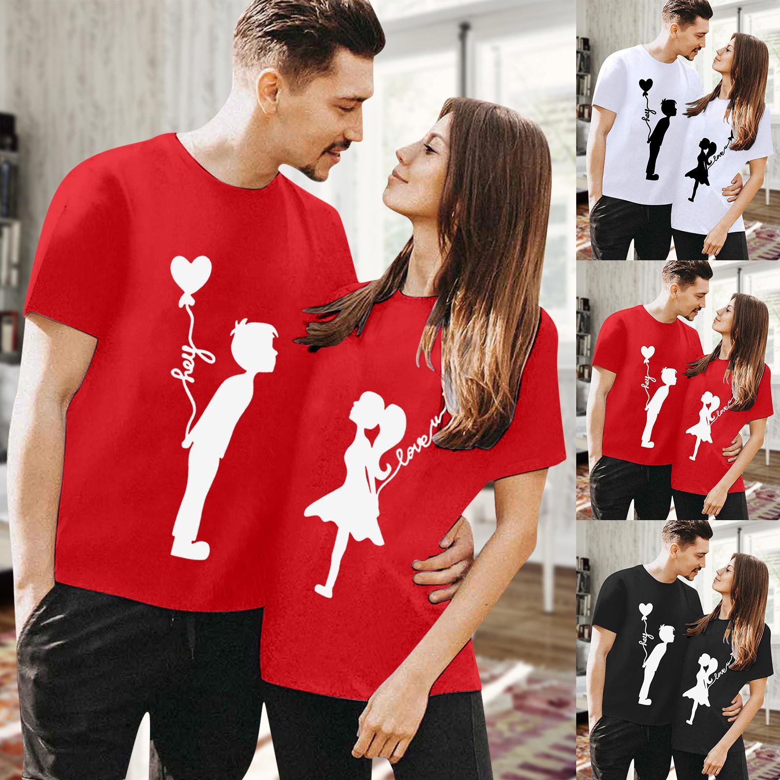 Designer Free Shipping 2025 Valentine Day T-shirt Short Sleeved Multifunctional Couple Round Neck Cute Printed Women Clothing