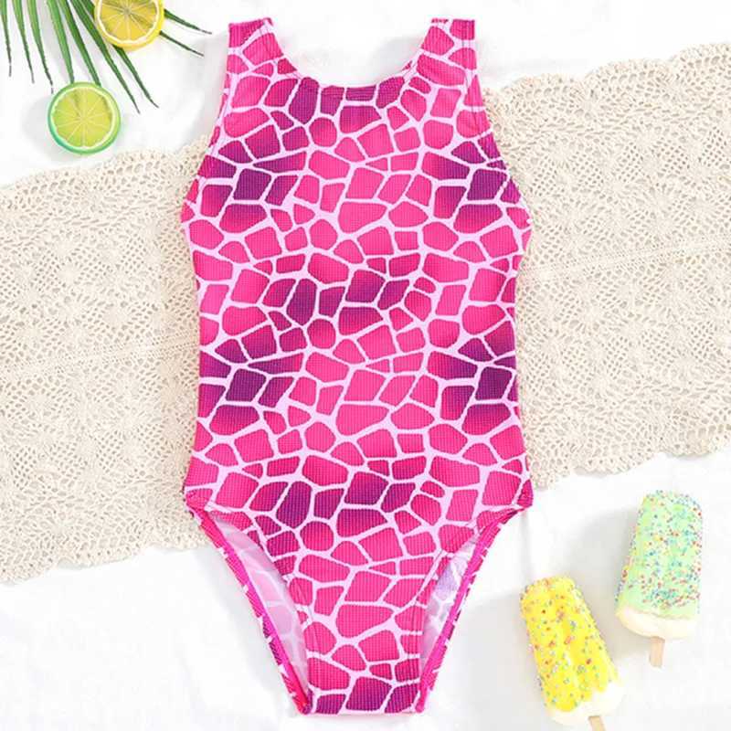 2024 New Girls Beach Floral Swimsuit One-piece Vest One-piece Swimsuit Large Childrens SwimsuitXJ250214