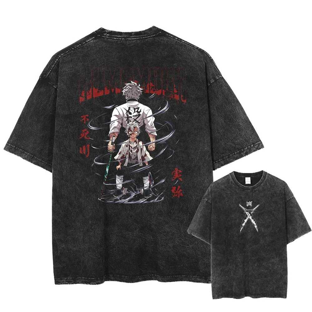 Demon Slayer Uzui Tengen Anime T Shirt Men Cotton Vintage Washed Tshirt Women Oversized Harajuku Streetwear Tshirt Casual TopsT250213