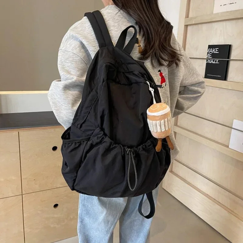 Casual Backpack Women Large Capacity Fashion Junior High School Student Pleat Schoolbag Cloth Bag Korean Travel Backpack 250122