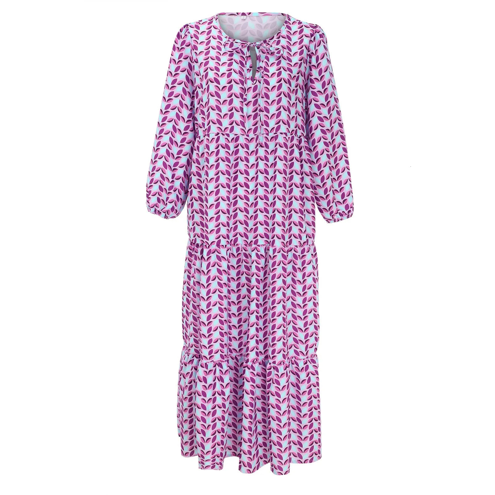 Bohemian printed bubble sleeves Sundress womens streetwear tie oversized long skirt summer dress long skirt 250213