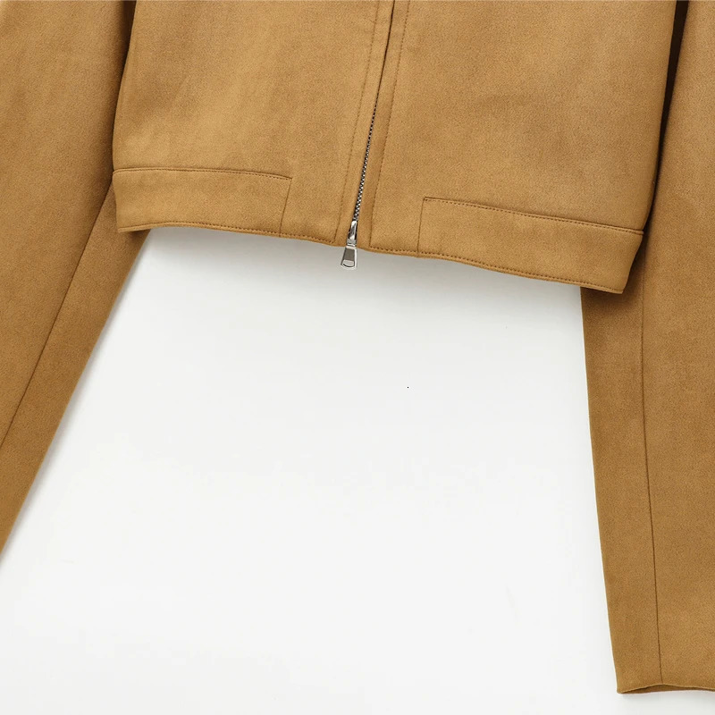 TRAF Cropped Faux Leather Jacket Womens Autumn Long Sleeve Short Bomber Outerwears Ladies Fashion Casual Camel Coat 250211