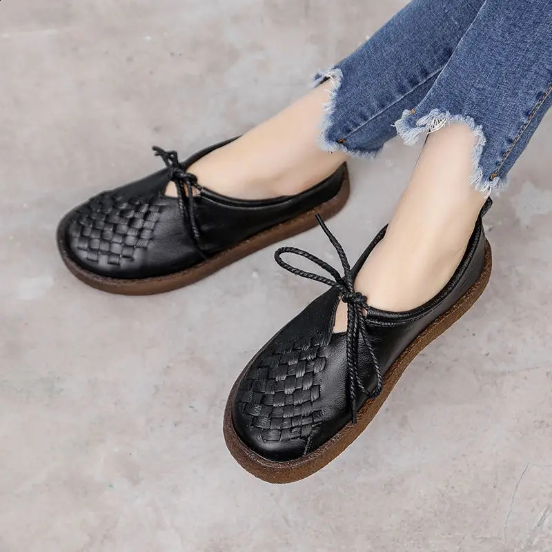 GKTINOO Spring Ladies Genuine Leather Handmade Shoes Women Lace Up Flat Shoes Women Autumn Soft Loafers Flats 250214