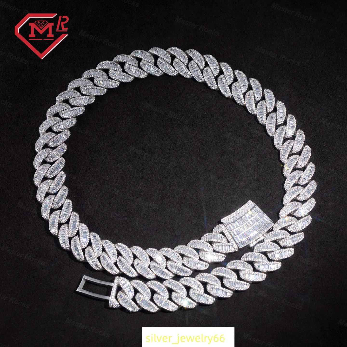 Iced Out Miami Cuban Link Chain Solid Silver 925 Men Hip Hop Bling 15mm Vvs1 D Moissanite Chain Baguette