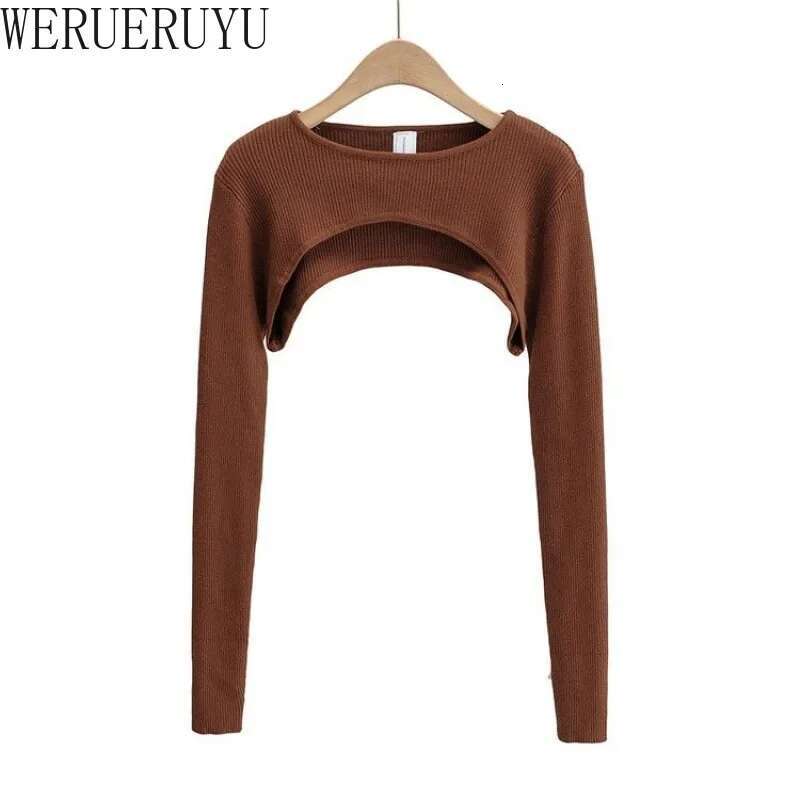 T-Shirts Women Long Sleeve Crop Top Spring Autumn Y2k Aesthetic Clothes O-Neck Black White Sexy Haruku Knitted Tshirt 2023