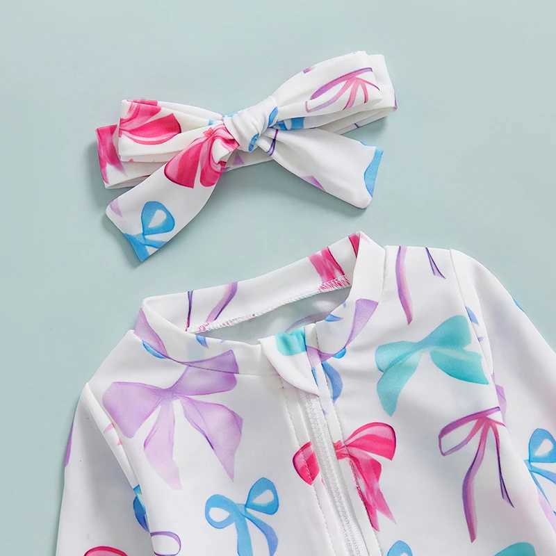 Toddler Kids Baby Girls Rash Guard Swimsuits Long Sleeve Bow/Fruit Print Bathing Suits Infant Zipper Swimwear with HeadbandXJ250214