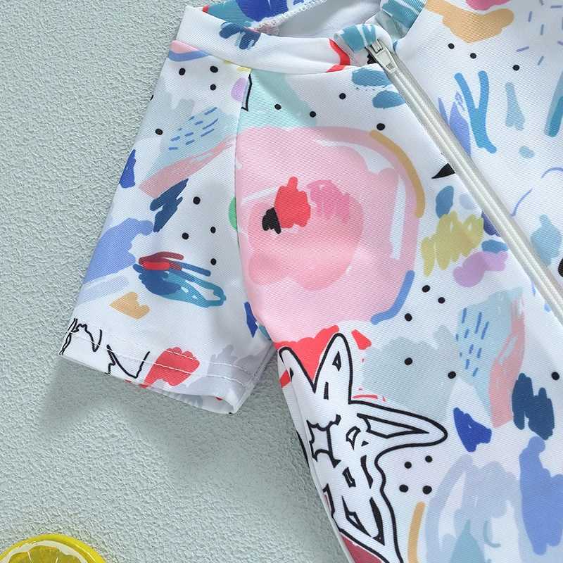 Infant Baby Girls Boys Rash Guard Swimsuit Playsuits Watercolour Print Zipper Short Sleeve Sun Protection Bathing Suit 0-3TXJ250214