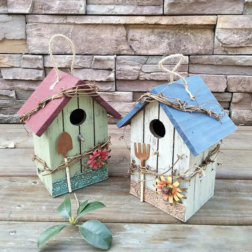 Bird House Birdcage Painting Outdoor Garden Yard Hanging Cottage Feeder Nest Crafts Birdhouse Pet Products Bird Accessories 250206
