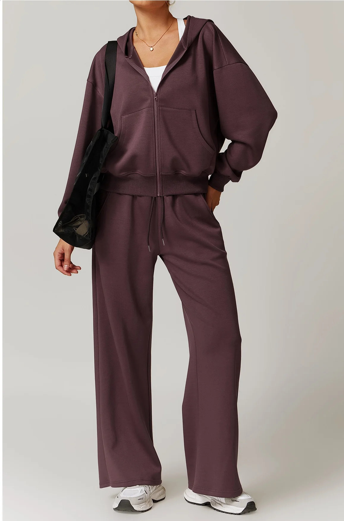 Tracksuit Women Casual Hoodies Sweatshirt Pant Set Long Sleeve Zipper Pocket Hoodies Coat Drawstring Sweatpants Sport Suit 250210