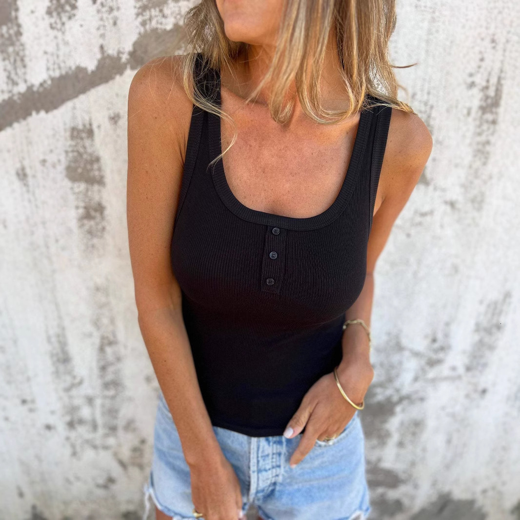 Designer Fashion Trend 2025 Spring/summer New Women Button Ribbed Slim Fit Vest