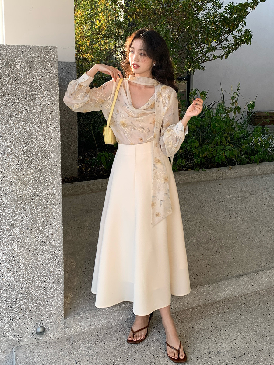 G10145 Spring new style temperament commuting high waist skirt versatile pleated large swing A-line skirt 85132