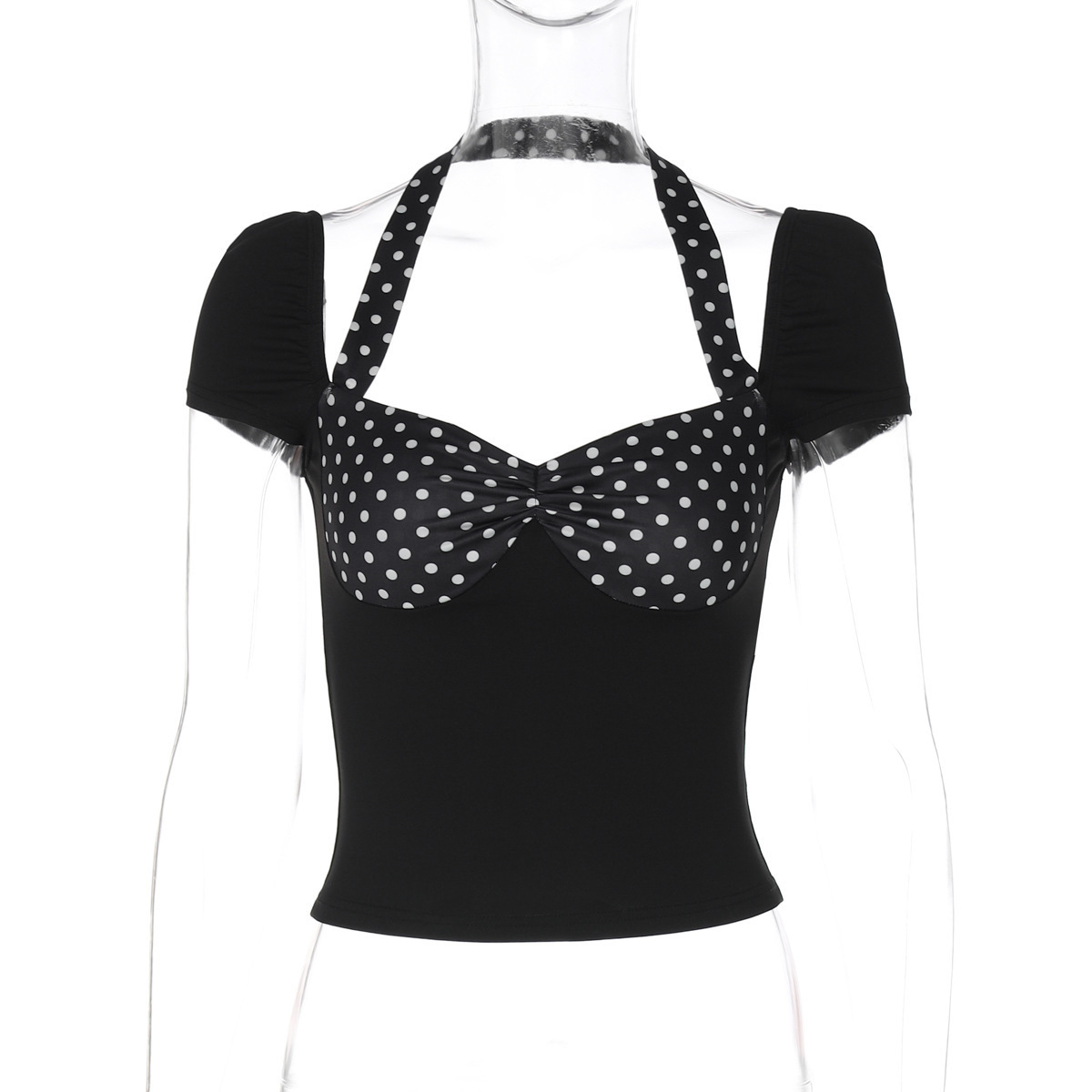 Designer Fashion Trend Street Photography Women's Clothing 2025 Spring/summer New Product Hanging Collar Backless Polka Dot Short Sleeved Versati