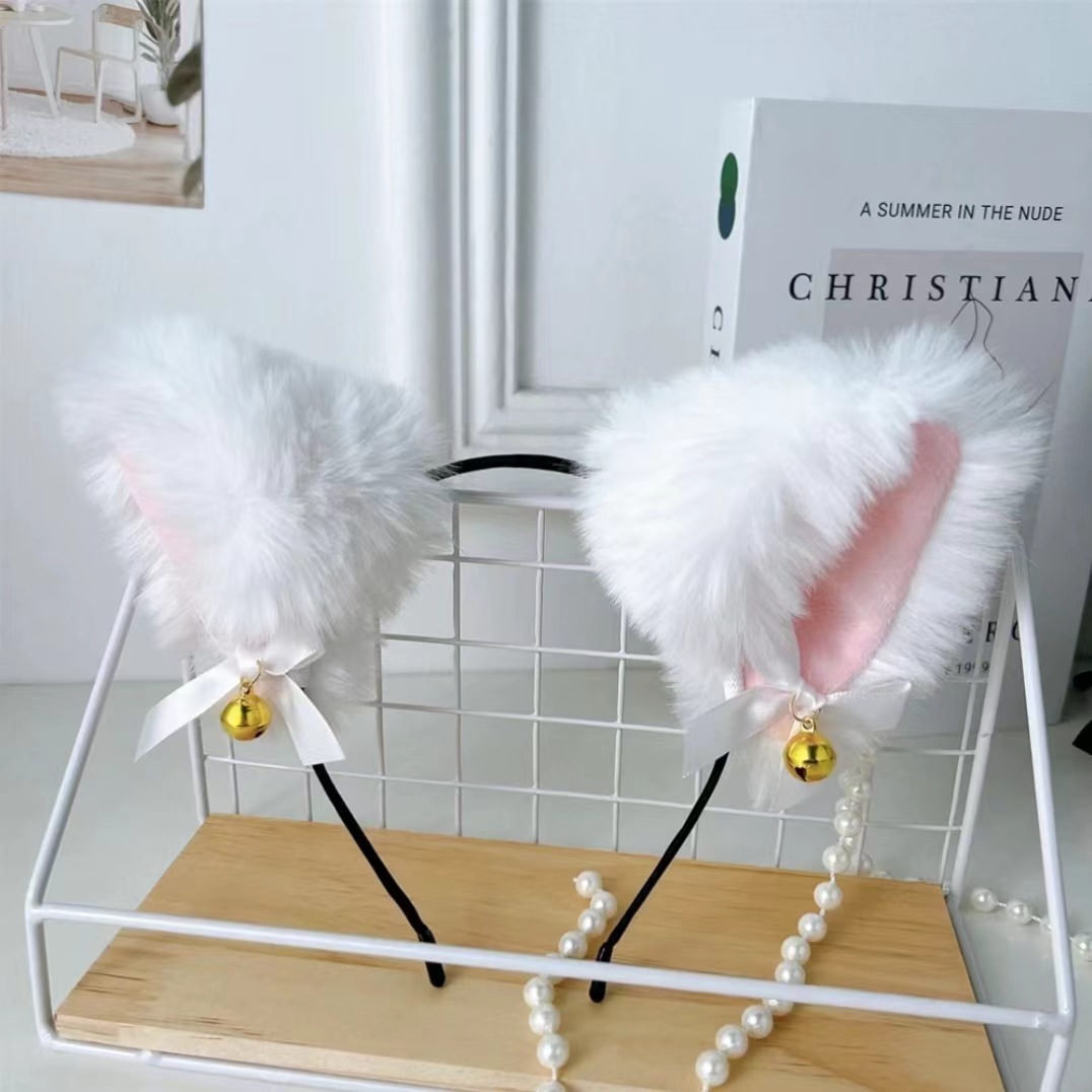 Cute Plush Cat Ear Hair Accessory with Bell and Bow for Photoshoots