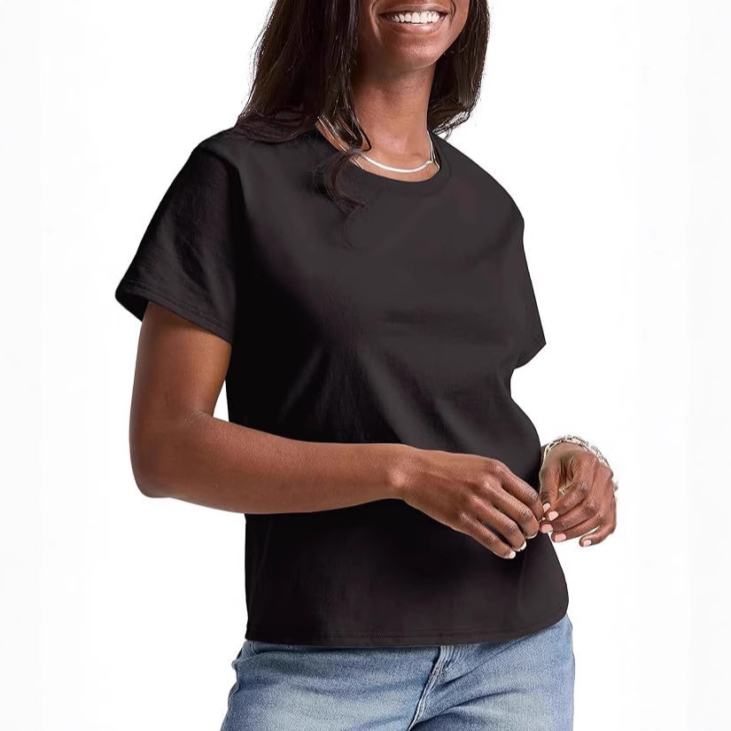 Designer Fashion Trend 2025 Summer Loose Solid Color Short Sleeve Women T-shirt Casual Round Neck Top