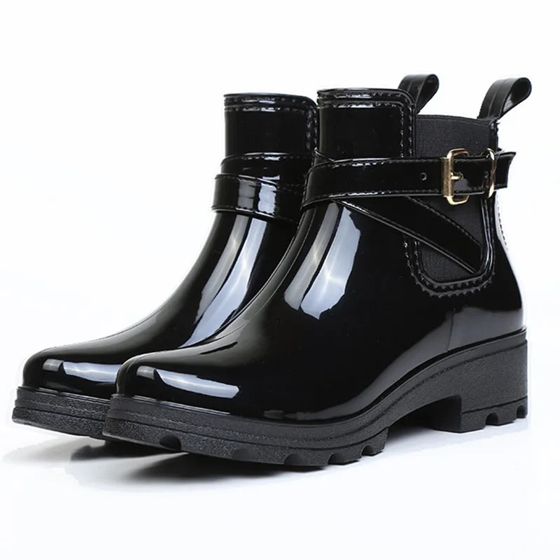 lady PVC Ankle Rain Boots Shoes Women Waterproof Short tube bright face ladies PVC elastic rubber shoes U-shaped water shoes 250213
