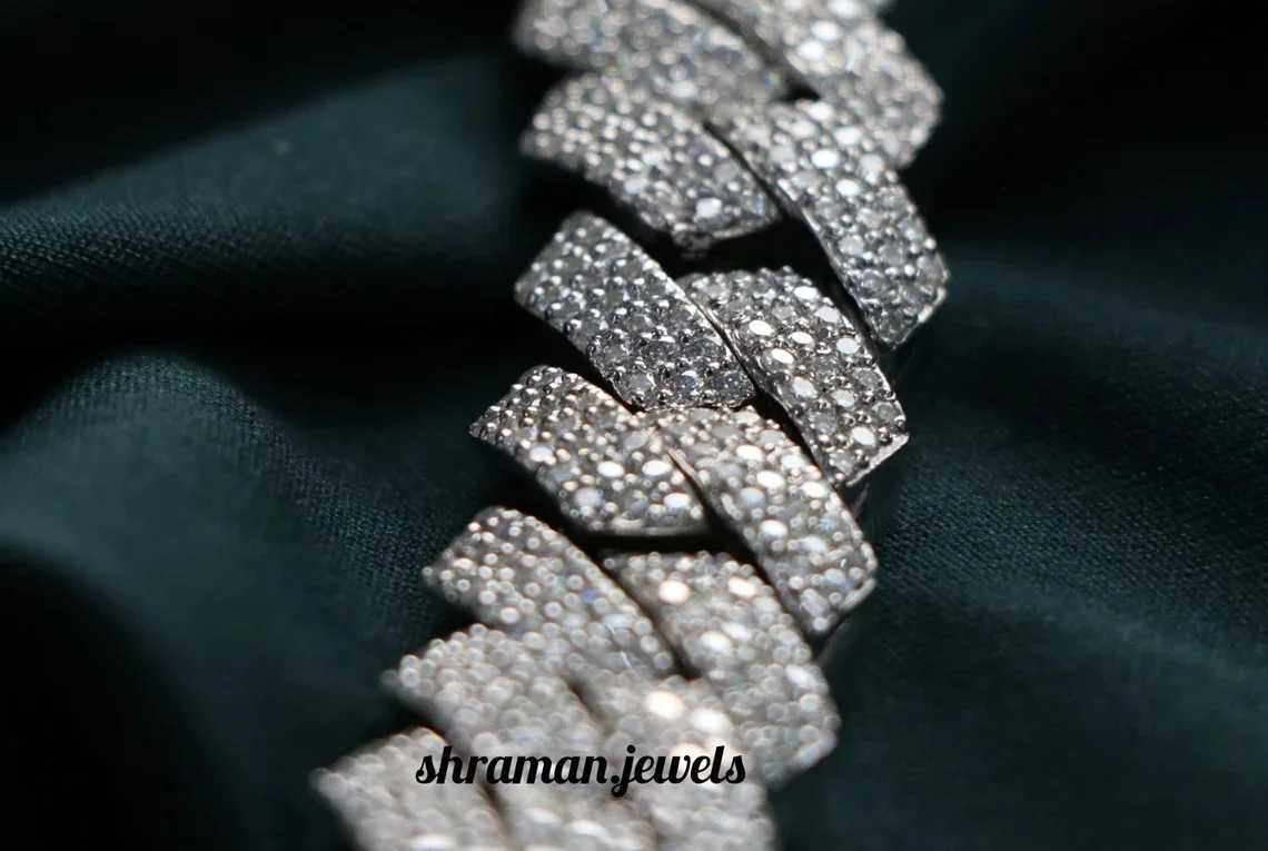 925 Silver Iced Out 18mm Moissanite Round Diamond Cuban Link Chain Diamond Choker Chain for Women
