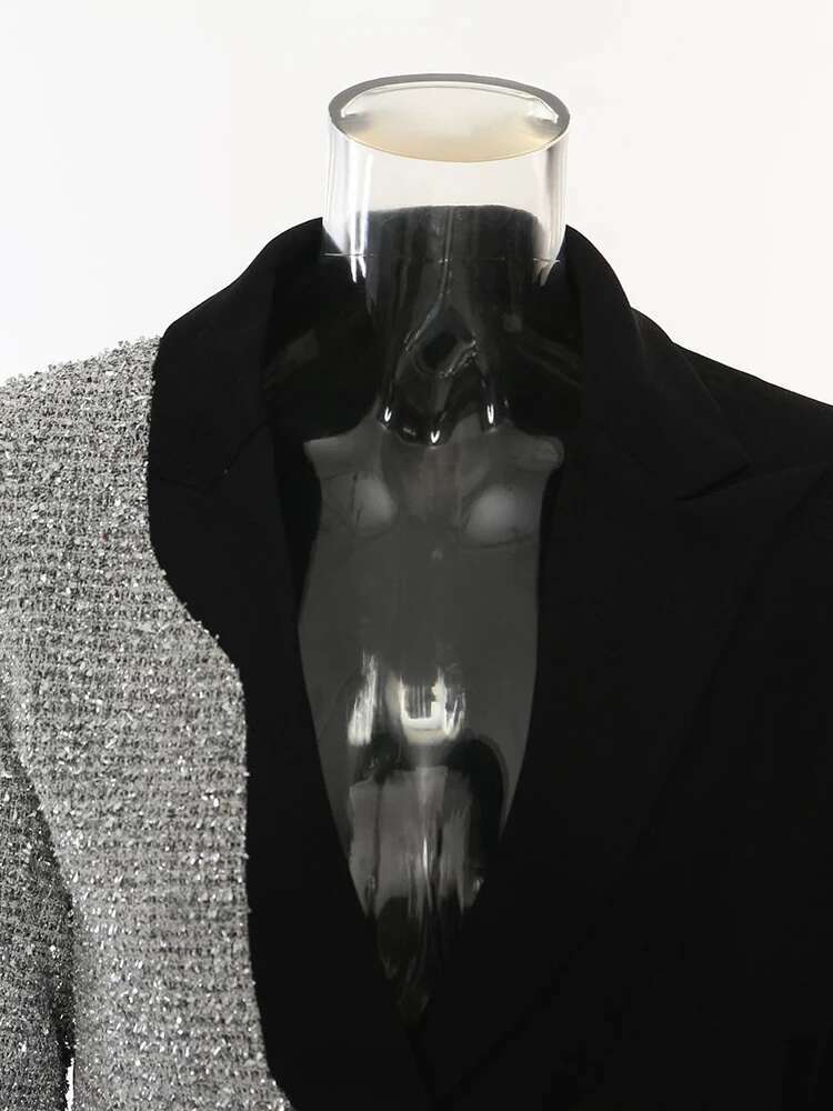 Women Black Irregular Color-Block Elegant Blazer New Lapel Long Sleeve Jacket Fashion Tide Spring Autumn 2025 1Dh7642