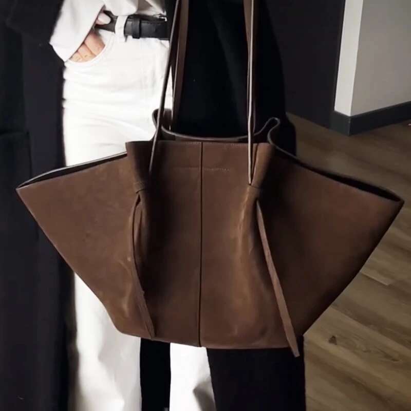 Vintage Faux Suede Tote Bags For Women Designer Handbags And Purses 2024 New In Ruched Large Capacity Underarm Shoulder