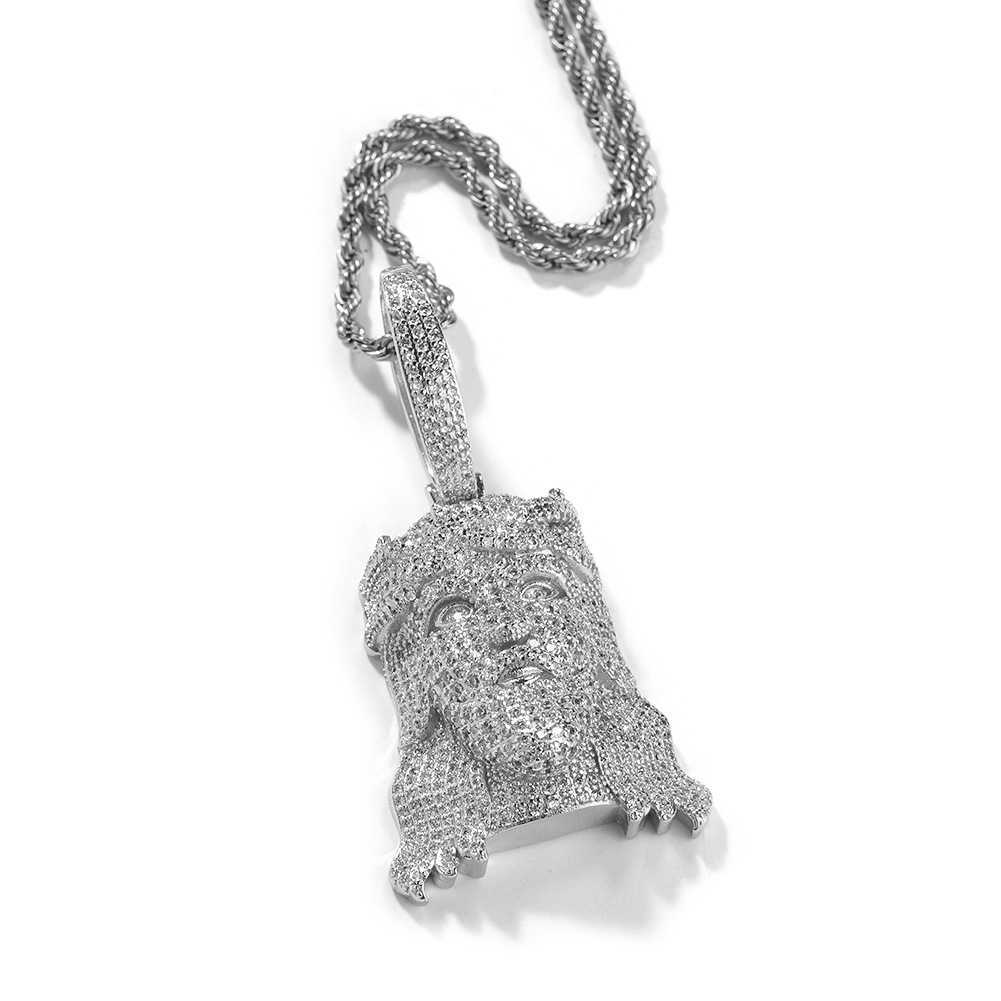 Iced Out Bling moissanite Religious Jesus Head Portrait Pendant Necklace Gold Faith Charm Mens Hip Hop