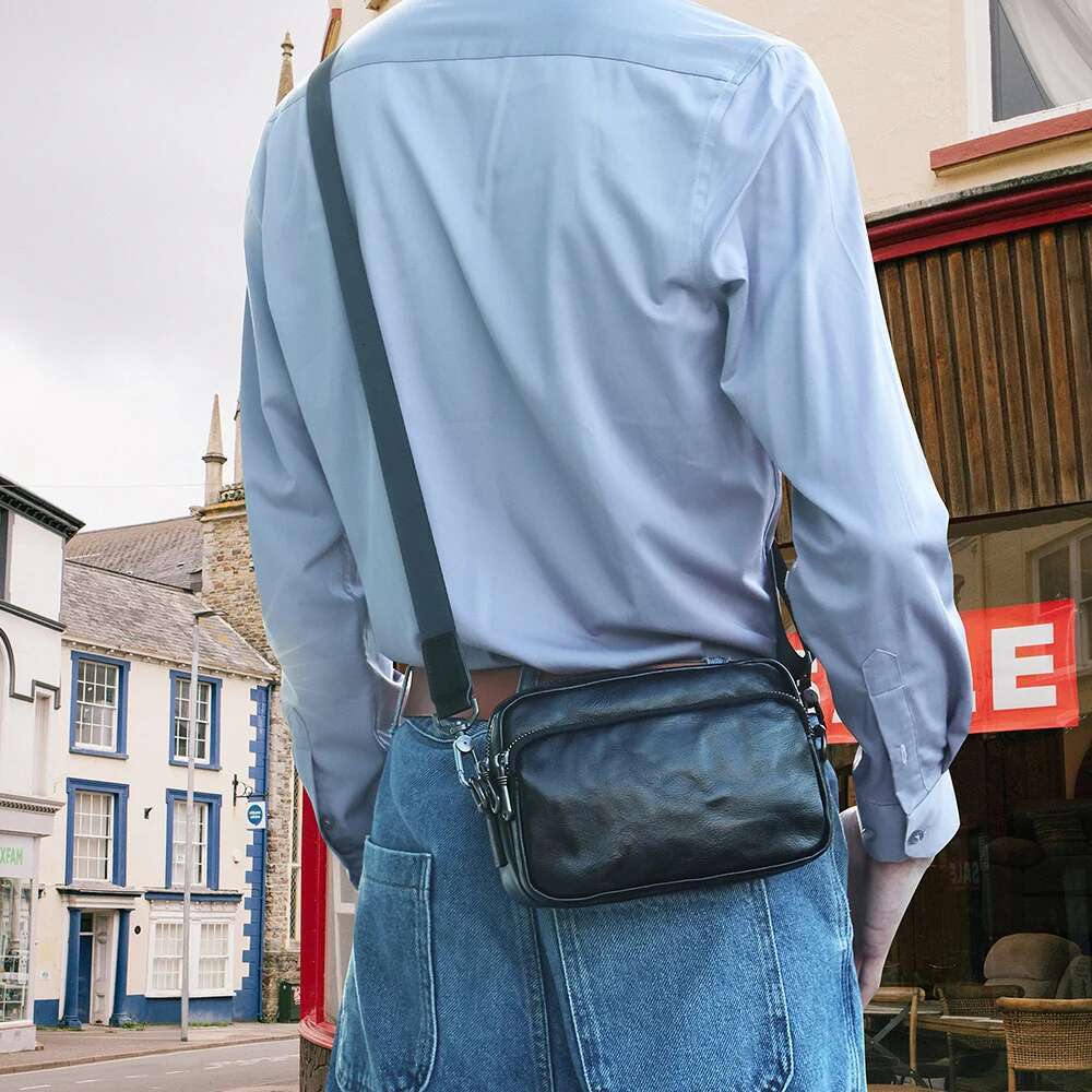 New Cowhide Personalized Trend Men's Small Backpack Commuter Crossbody Square Genuine Leather Advanced Shoulder Bag For Men