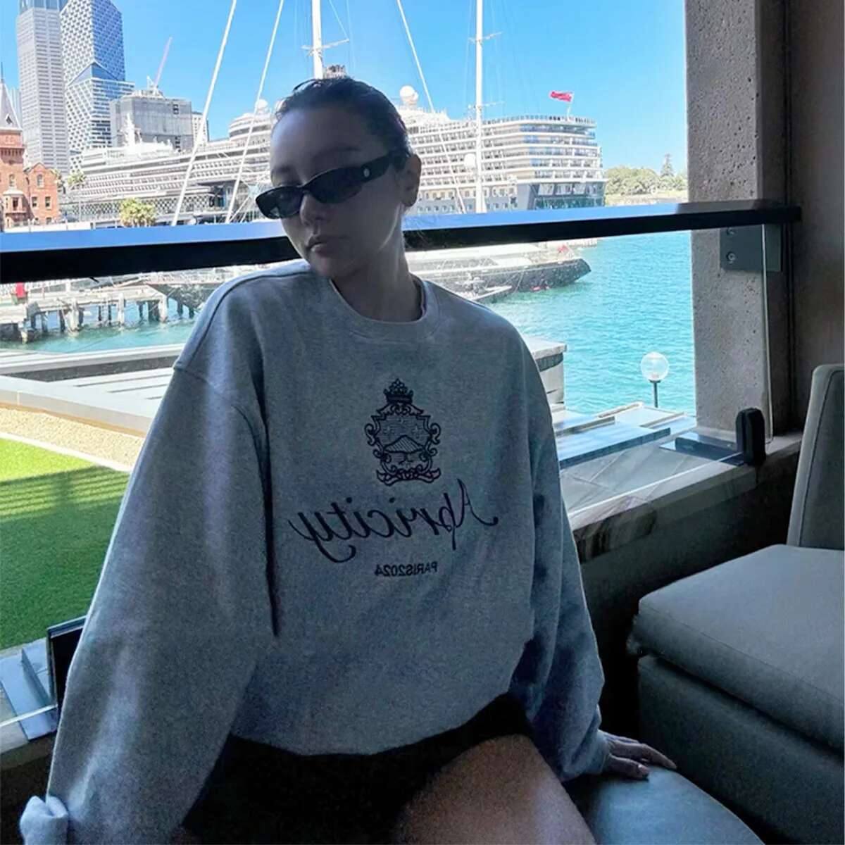 American Retro Style Embroidered Crewneck Pullover 2024 Autumn New Cotton Thick Warm Sweatshirts Women Street Fashion Jumpers